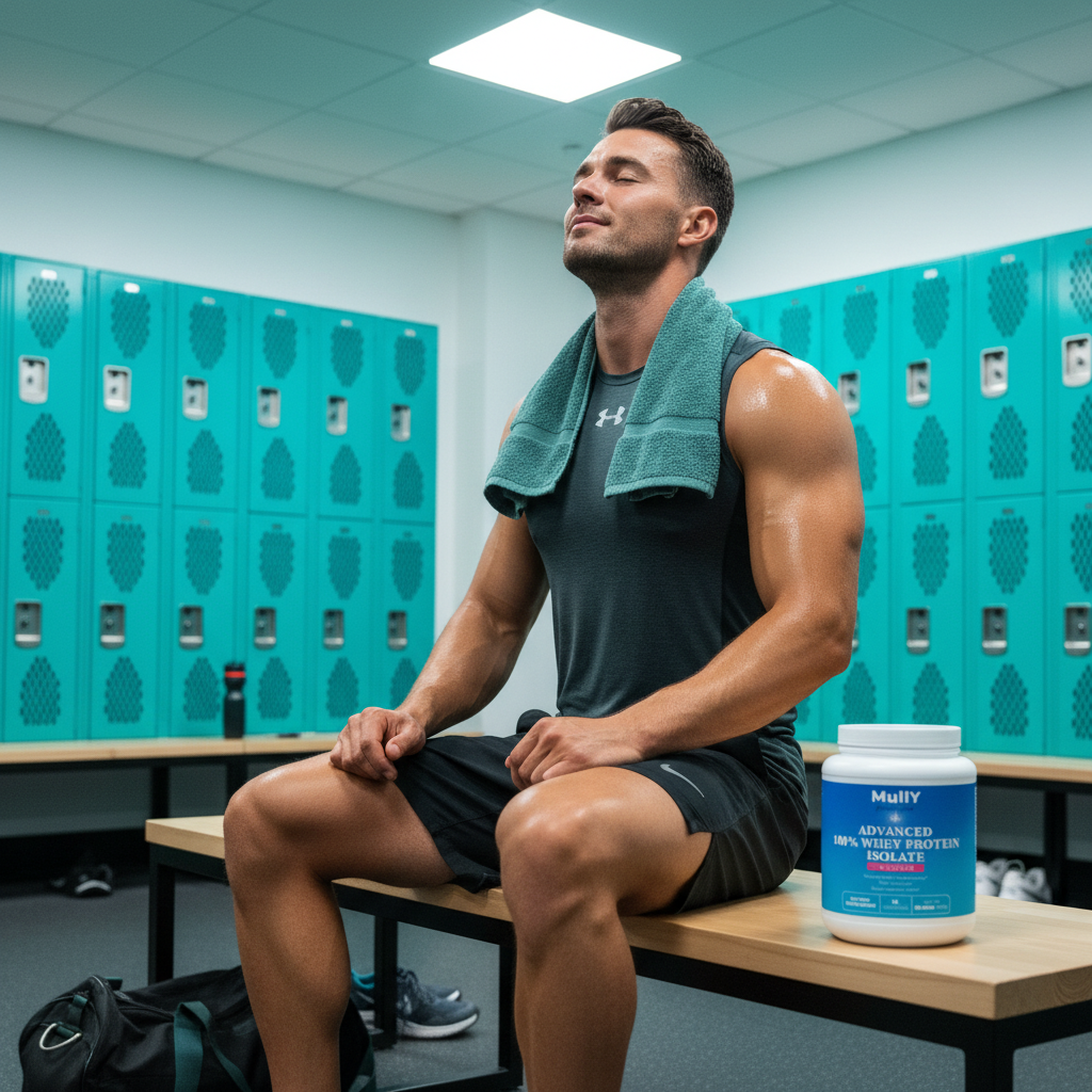 Colorful locker room post-workout scene