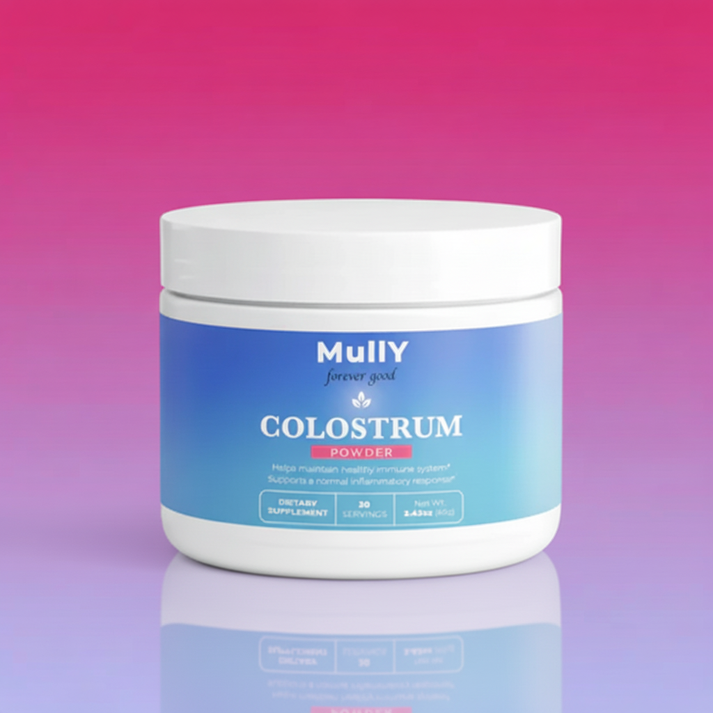 Colostrum Powder with gradient background and reflection