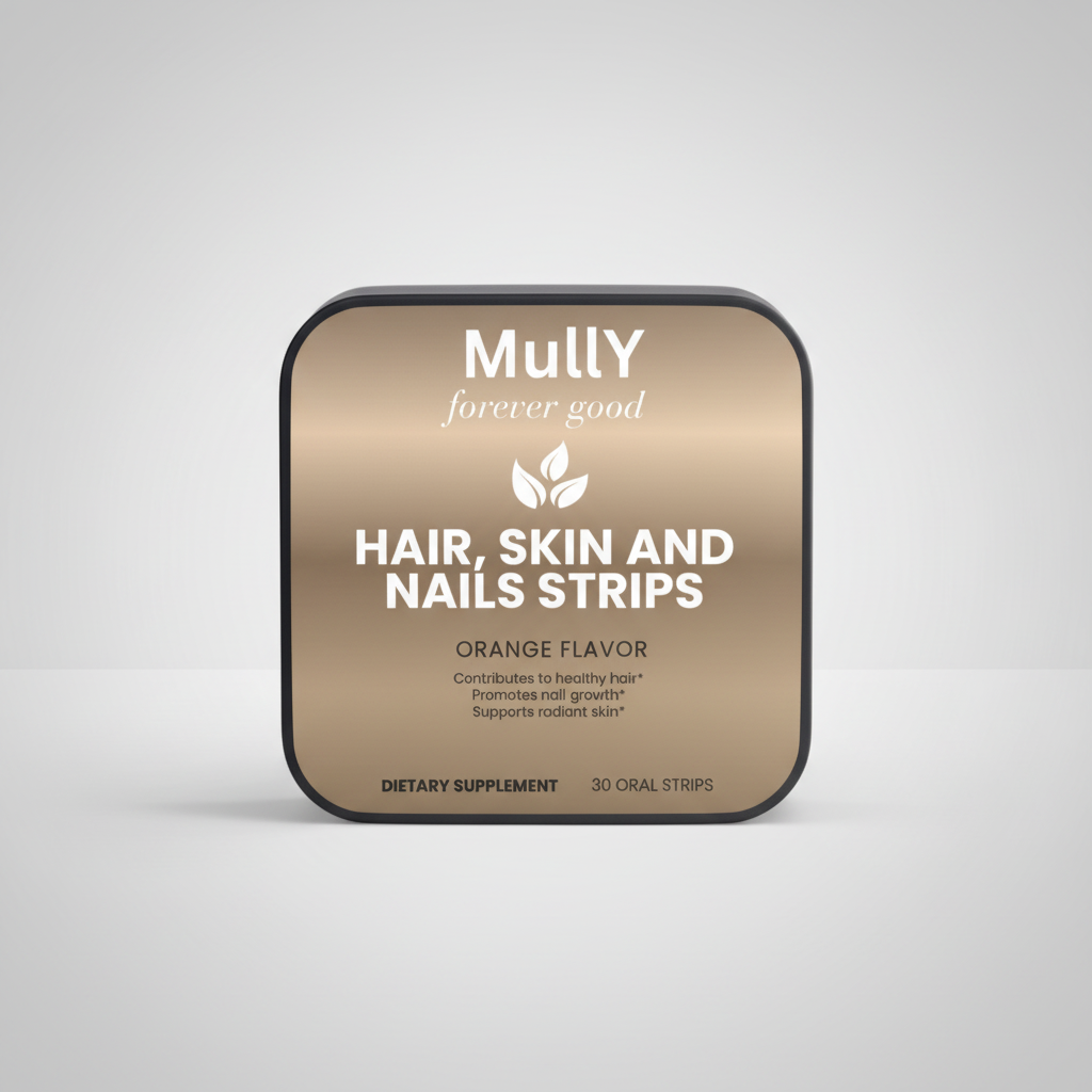 Hair, Skin and Nails Strips with grey gradient background