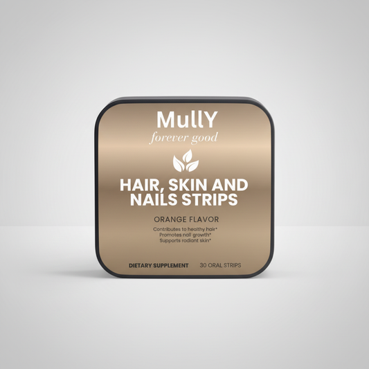 Hair, Skin and Nails Strips with grey gradient background
