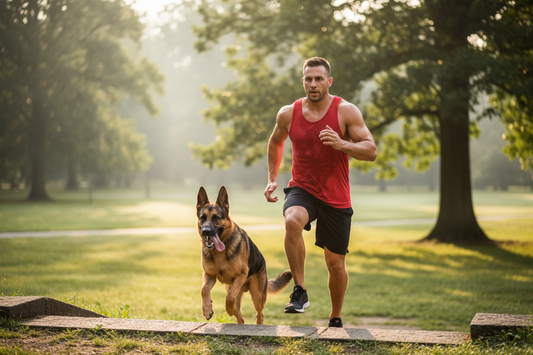 Park Stairs Running with German Shepherd