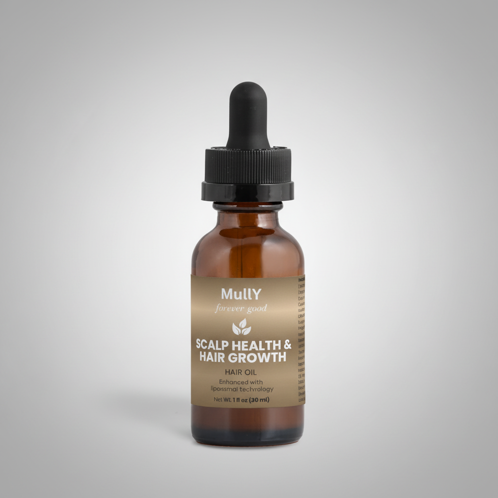 Scalp Health & Hair Growth Oil with grey gradient background