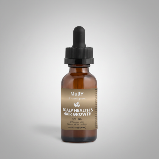 Scalp Health & Hair Growth Oil with grey gradient background
